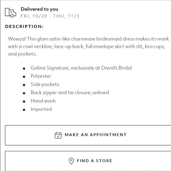 David's Bridal GALINA SIGNATURE Charmeuse Cowl Neck Dress W Lace Up Back Size 2 - Picture 4 of 6